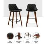 Set of 2 Aveiro Bar Stools Bentwood PU Leather Diamond Pleat - Black