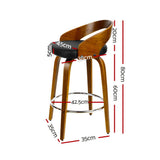 Set of 2 Alicante Walnut Wood Bar Stools - Black & Brown
