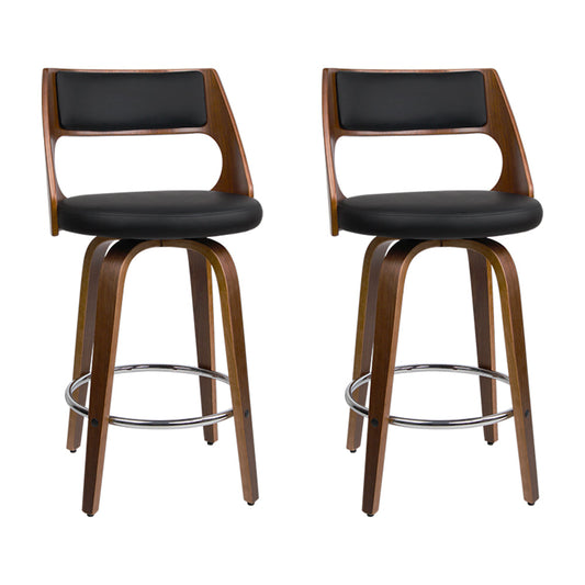 Set of 2 Kastoria Wooden Bar Stools PU Leather - Black & Wood