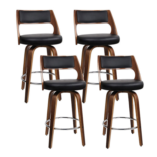 Set of 4 Kastoria Wooden Bar Stools PU Leather - Black & Wood