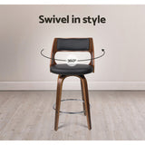 Set of 4 Kastoria Wooden Bar Stools PU Leather - Black & Wood