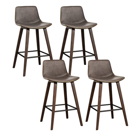 Set of 4 Lugano Bar Stools Vintage Leather Wooden - Walnut