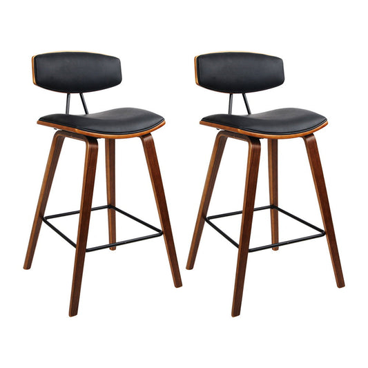 Set of 2 Cosenza PU Leather Circular Footrest Bar Stools - Black