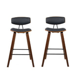 Set of 2 Cosenza PU Leather Circular Footrest Bar Stools - Black