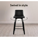 Set of 2 Florina Wooden PU Leather Bar Stool - Black