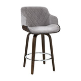 70cm Lleida Velvet Bar Stool Swivel - Grey & Wood