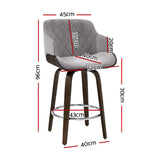 70cm Lleida Velvet Bar Stool Swivel - Grey & Wood