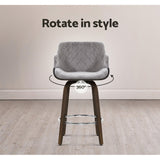 70cm Lleida Velvet Bar Stool Swivel - Grey & Wood