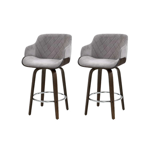 Set of 2 Lleida Velvet Bar Stool Swivel - Grey