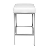 Set of 2 Liestal PU Leather Backless Bar Stools - White & Chrome