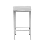 Set of 2 Liestal PU Leather Backless Bar Stools - White & Chrome