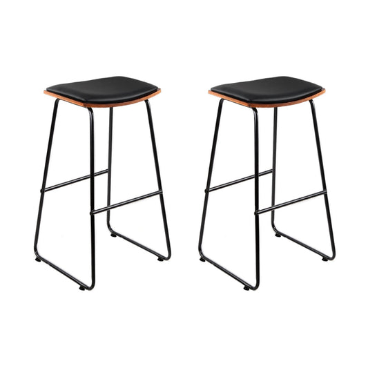 Set of 2 Tiel Backless PU Leather Bar Stools - Black & Wood