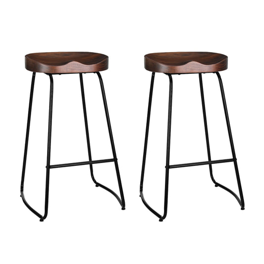 Set of 2 Trento Backless Elm Wood Bar Stools - Black