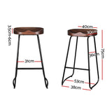Set of 2 Trento Backless Elm Wood Bar Stools - Black