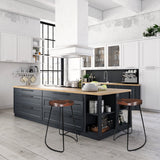 Set of 2 Trento Backless Elm Wood Bar Stools - Black