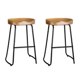 Set of 2 Reggio 65cm Elm Wood Backless Bar Stools - Black & Natural