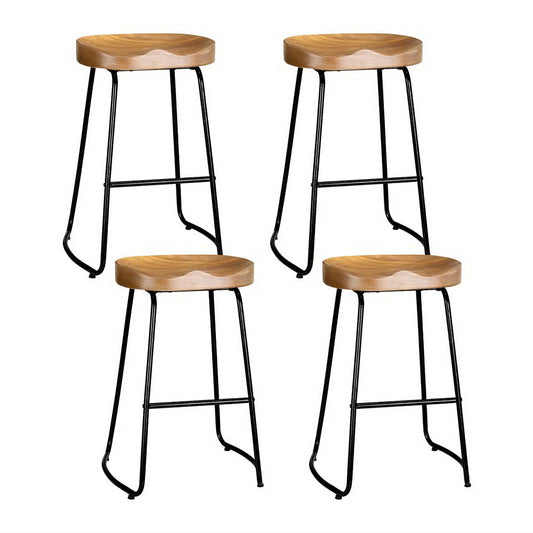 Set of 4 Reggio 65cm Elm Wood Backless Bar Stools - Black & Natural