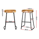 Set of 4 Reggio 65cm Elm Wood Backless Bar Stools - Black & Natural