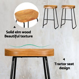 Set of 4 Reggio 65cm Elm Wood Backless Bar Stools - Black & Natural