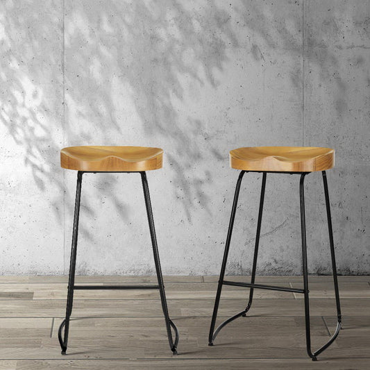 Set of 4 Reggio 75cm Elm Wood Backless Bar Stools - Black & Natural