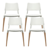 Darien Set of 4 Dining Chairs Plastic Wooden Stackable - White