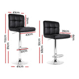Set of 2 Chania PU Leather Gas Lift Bar Stools - Black