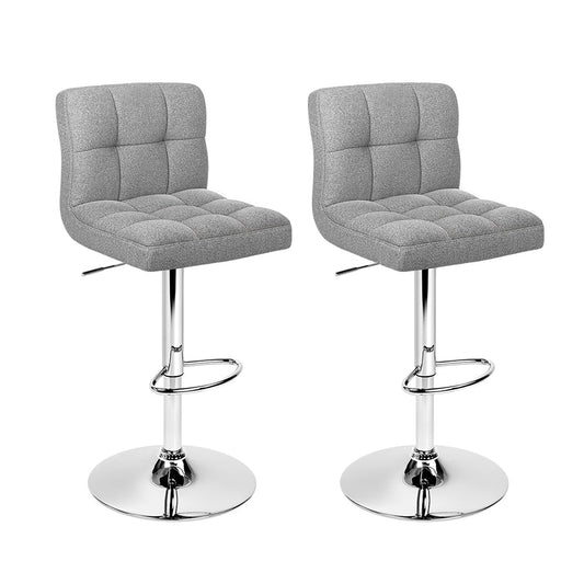 Set of 2 Chania Bar Stools Kitchen Dining Chairs Counter Stool Gas Lift Fabric - Grey