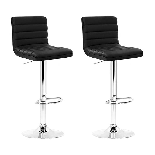 Set of 2 Amaliada PU Leather Bar Stools Padded Line Style - Black