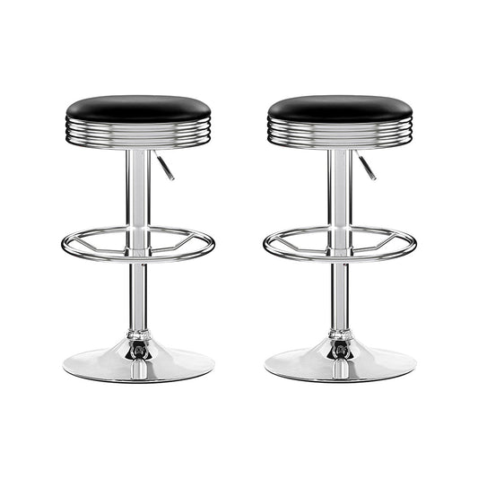 Set of 2 Kozani Backless PU Leather Bar Stools - Black & Chrome