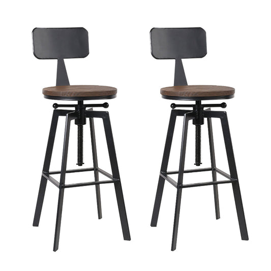 Set of 2 Perugia Rustic Industrial Style Metal Bar Stool - Black & Wood