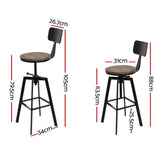 Set of 2 Perugia Rustic Industrial Style Metal Bar Stool - Black & Wood