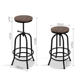 90cm Lamia Bar Stool Industrial Round Seat Wood Metal - Black & Brown