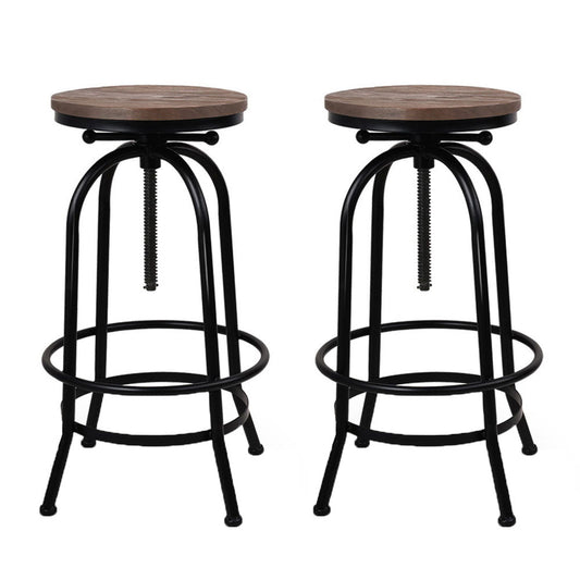 Set of 2 Lamia Bar Stool Industrial Round Seat Wood Metal - Black & Brown