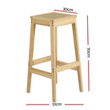 Set of 2 Brussels Bar Stools Rubber Wood Stool Counter Chair Rattan Barstools Kitchen - Natural Wood