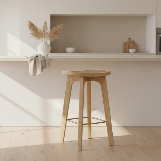 Set of 2 Lisbon Bar Stools Bamboo Rattan Stool Counter Chair Kitchen Barstools - Natural Wood