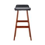 Set of 2 Geleen PU Leather Wood Wave Style Bar Stool - Black