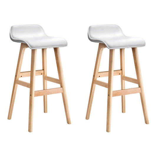 Set of 2 Geleen PU Leather Wood Wave Style Bar Stool - White