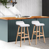 Set of 2 Geleen PU Leather Wood Wave Style Bar Stool - White