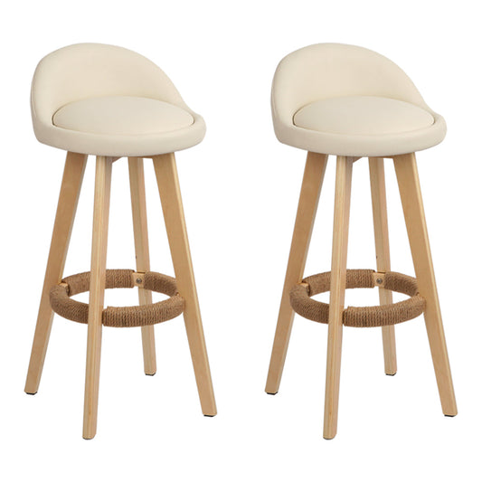 Set of 2 Bern PU Leather Backrest Bar Stools - Beige