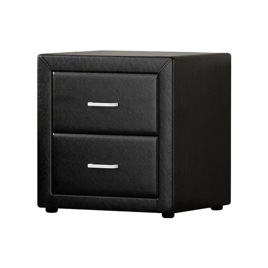 Kildonan PVC Leather Bedside Table with 2 Drawers - Black