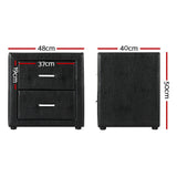 Kildonan PVC Leather Bedside Table with 2 Drawers - Black