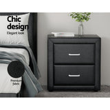 Kildonan PVC Leather Bedside Table with 2 Drawers - Black