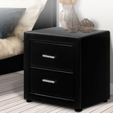 Kildonan PVC Leather Bedside Table with 2 Drawers - Black