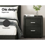 Kildonan Fabric Bedside Table with 2 Drawers - Charcoal