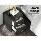 Kildonan Fabric Bedside Table with 2 Drawers - Charcoal