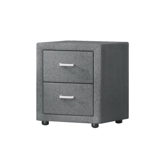 Kildonan Fabric Bedside Table with 2 Drawers - Grey