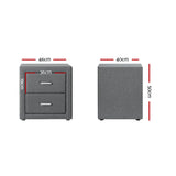 Kildonan Fabric Bedside Table with 2 Drawers - Grey