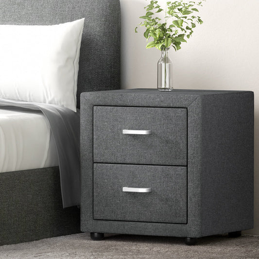 Kildonan Fabric Bedside Table with 2 Drawers - Grey