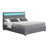 Boston LED Bed Frame Fabric Gas Lift Storage - Grey Double