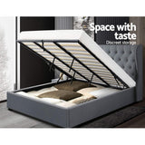 Lucca Bed Frame Fabric Gas Lift Storage - Grey King